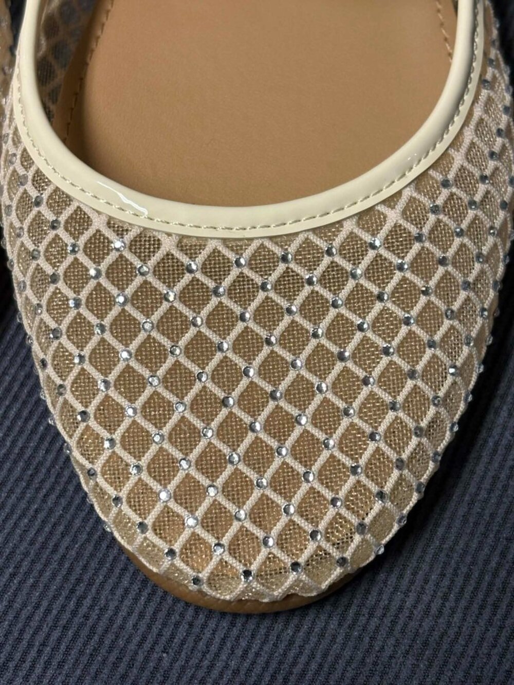 Aerosoles Peggy Mary Jane mesh flats beige color rhinestone embellishments 7 - Picture 3 of 4